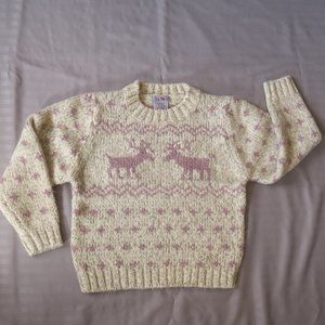 Girls Pink Reindeer Sweater, Size L